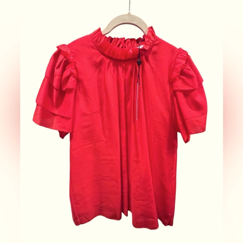 Hunter Bell Vibrant Red Ruffle Blouse